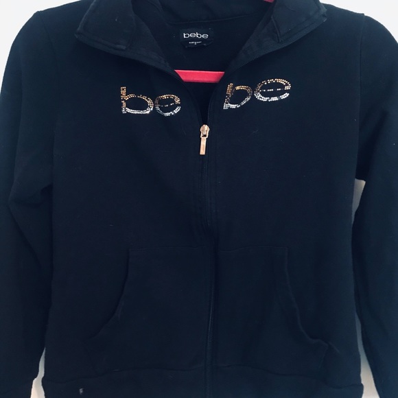 Bebe black zip up  sweater with rhinestones - Picture 2 of 6